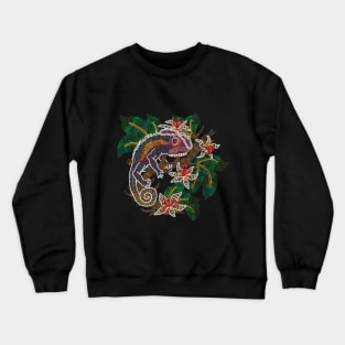 PSYCHEDELIC TRIPPY HORROR VACUI ANIMAL CHAMELEON ON BRANCH - linework Crewneck Sweatshirt